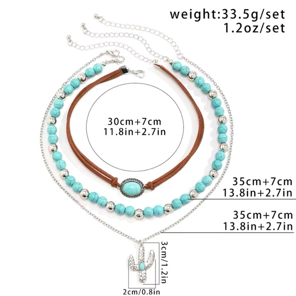 Odilé - Boho/Retro Style Green Turquoise Multi Layered Cactus Pendant Necklace - Picture 8 of 8